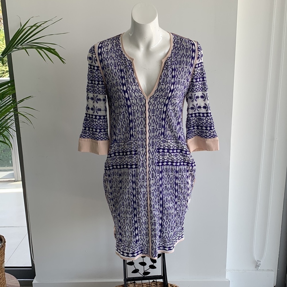 LOVE SAM WHITE W/ROYAL BLUE EMBROIDERY DRESS  SZ S - Picture 8 of 13